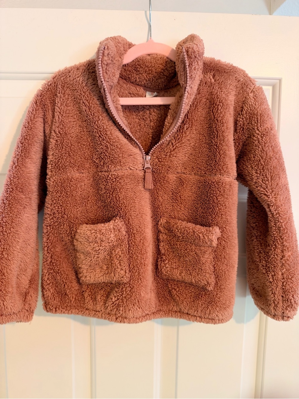 Crewcuts Girls Plush Half-Zip Hoodie in Dusty Rose